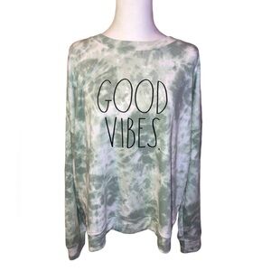 Good Vibes Green and White Tie-Dye Rae Dunn Sweatshirt Sz XL